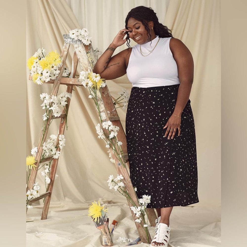 From Rachel black floral wrap skirt